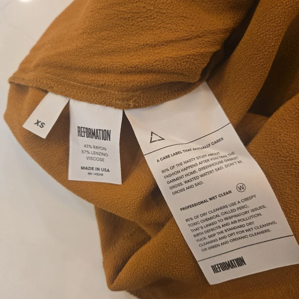 NWT REFORMATION Taurus Dress Sleeveless V Neck Plunge Tassled Toffee XS - Picture 9 of 9